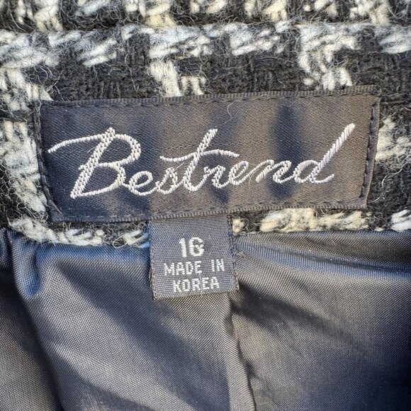 Bestrend Vintage Black & White Houndstooth Wool Blend Chic Outerwear Dress Coat - Picture 2 of 11